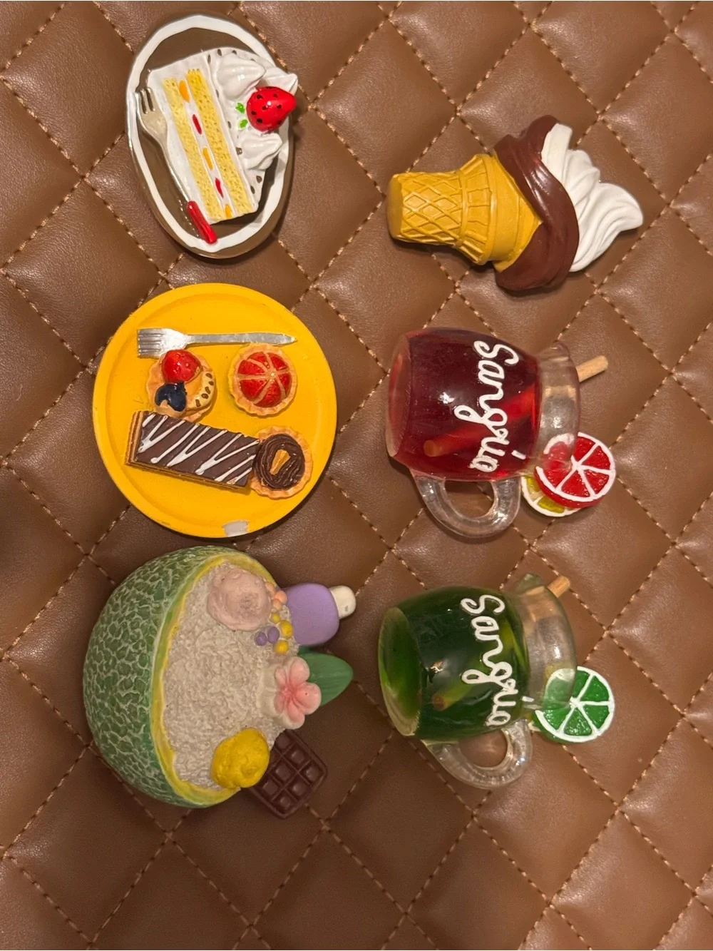 Assorted Dessert & Drink Resin Magnets - Yellow, Red, Green, Brown Accents